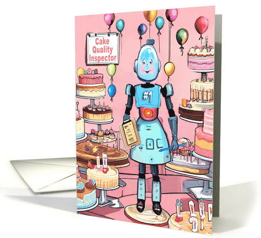 Birthday for Inspector Cheery Female Robot and Birthday Cakes card