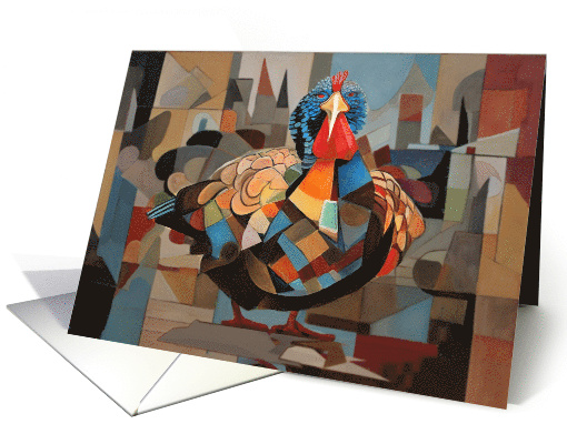A Thanksgiving Turkey Painting in Vintage Colorful Cubist Style card