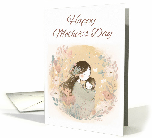 Mother's Day Simple Watercolor Mother and Child Garden Round card