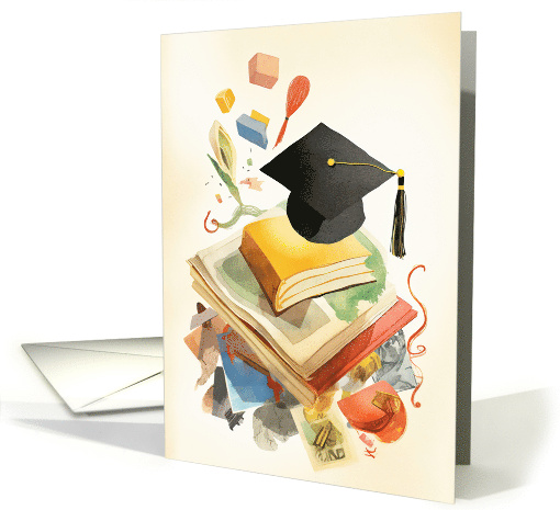Watercolor Graduation Cap and Books Celebrate the... (1765026)