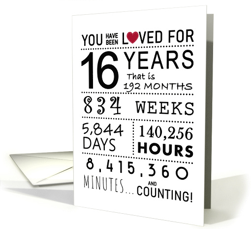 16th Anniversary You Have Been Loved for 16 Years card (1764598)