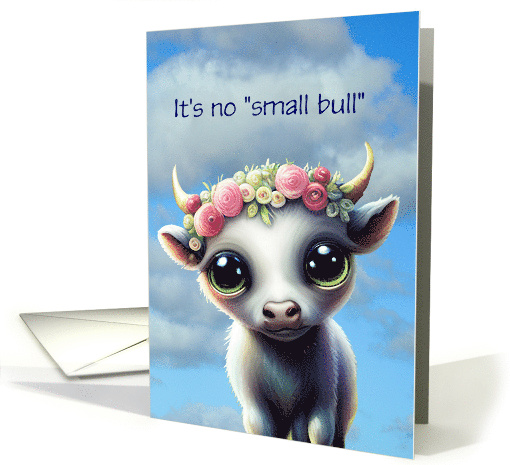 Birthday Cute Bull with Horns and Flowers Funny Humorous... (1766286)