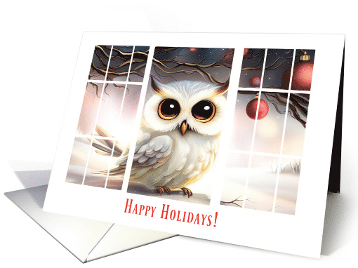 Happy Holidays Cute Snow Owl in the Window Hoot card (1770228)