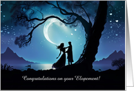 Congratulations Elopement with Cute Couple Customizable Moon Hearts card