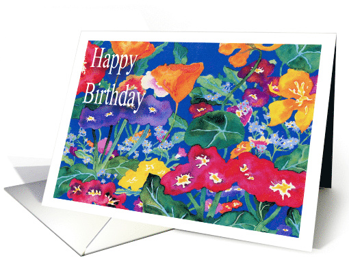 Birthday Garden Flowers Bright Watercolor card (1775008)