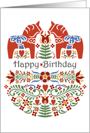 Birthday Scandinavian Dala Horse with Flowers card
