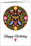 Birthday Bee and Birds Circle with Butterflies and Flowers card