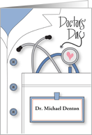 Hand Lettered Doctors’ Day 2024 White Jacket with Custom Name Tag card