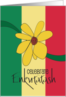 Hand Lettered Bright Colored Ethiopian Eukutatash Flower with Stripes card