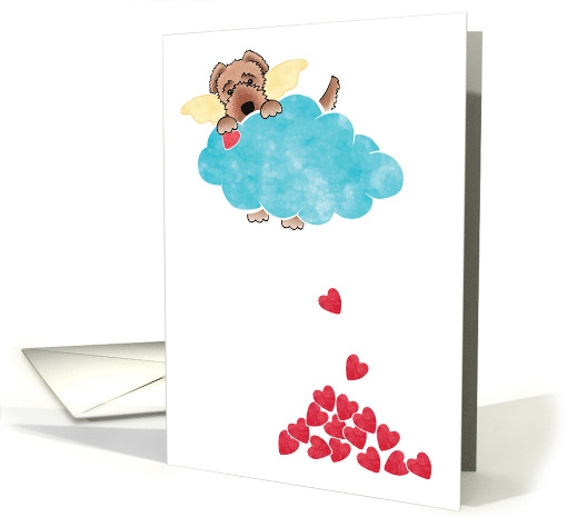 Airedale Terrier With Wings Hiding Behind a Cloud Dropping Hearts card