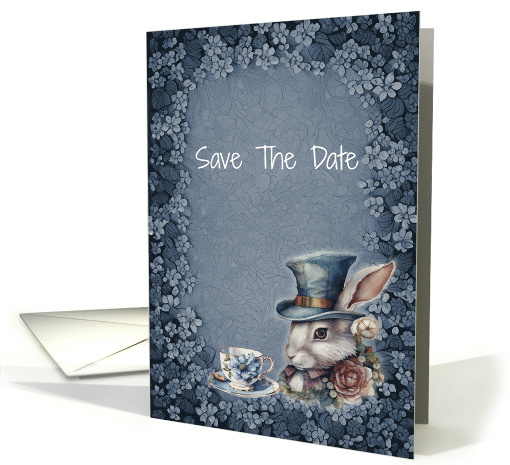 Save The Date in Blue Tones with a Rabbit and Teacup card (1823426)