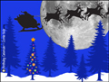 christmas card,santa,sleigh,moon,landscape,animated,trees,snow,happy holidays,season's greetings,reindeer,xmas,traditional,
