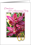 20th anniversary party invitation exotic flowers and gold rings card