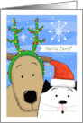 Cat Dog Reindeer Antlers and Santa Paws card