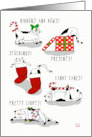 Exhausted Christmas Cats with Gifts Stockings and Candy Canes card