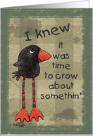 Primitive Long Legged Crow Happy Birthday card