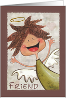 Happy Birthday for Friend-Primitive Curly Haired Angel card