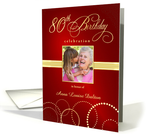 80th Birthday Party Invite Elegant Red and Gold card (860620)