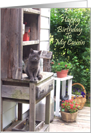 Happy Birthday Cousin With Big Gray Cat card