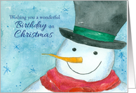 Happy Birthday on Christmas Snowman Watercolor card