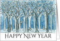 Happy New Year Woodland Forest Animals Deer card