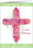 Easter Blessings Cross Flowers Watercolor Floral card