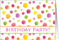 Birthday Party Invitation Red Yellow Green Watercolor Polka Dots card