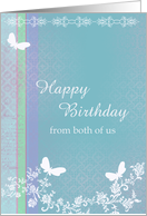 Happy Birthday from both of us butterfly lace flower card
