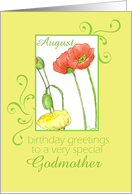 Happy August Birthday Godmother Orange Poppy Flower Watercolor card