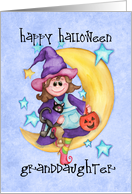 Sweet Little Girl all Dressed for Halloween and Swinging on the Moon card