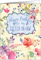 Happy Birthday to Sister-In-Law with Colorful Watercolor Flowers card