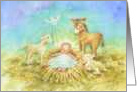 Priest Christmas Jesus In Manger Animals Blessings of Joy and Peace card
