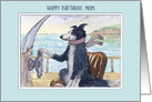 Happy Birthday Mom, Border Collie dog steering a boat card