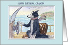 Happy Birthday Grandpa, Border Collie dog steering a boat card