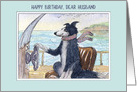 Happy Birthday Husband, Border Collie dog steering a boat card