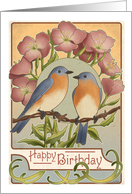 Bluebirds and Primrose - Birthday card