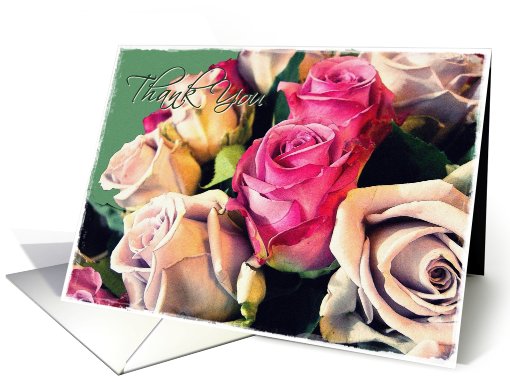 thank you cream and pink roses card (442847)