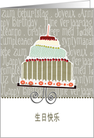 happy birthday in simplified Chinese, cake & candle card