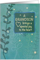 Grandson Religious Birthday Green Hand Drawn Look card