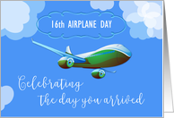 Custom Year 16 Airplane Day Adoption Green Airplane card