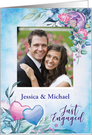 Parents of Bride Photo Engagement Announcement Purple and Blue Flowers card