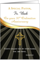 Custom Name Pastor 30 Year Ordination Anniversary Black Gold card