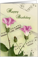 Morning Glory Flowers and Music Notes Birthday card