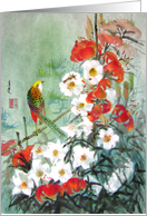 bird on red floral...