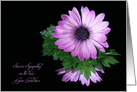 Loss of grandma sympathy, purple daisy reflection on black card