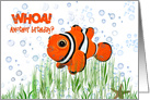 Birthday humor clown fish with starfish in bubbles card