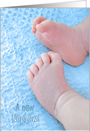 Congratulations on New Nephew, baby feet on blue blanket card