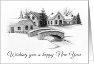COVID Happy New Year with Drawing of Cozy Village in Winter card
