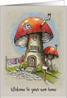Welcome to New Home with Fantasy Art of Mushroom Houses Illustration card