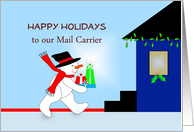 Mail Carrier, Mailman Happy Holidays, Snowman, Presents, House card